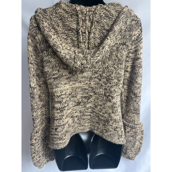 BCBG Max Azria Y2K Mohair Wool Blend Hooded Sweater Cardigan Knit M Brown Cute - Picture 5 of 11
